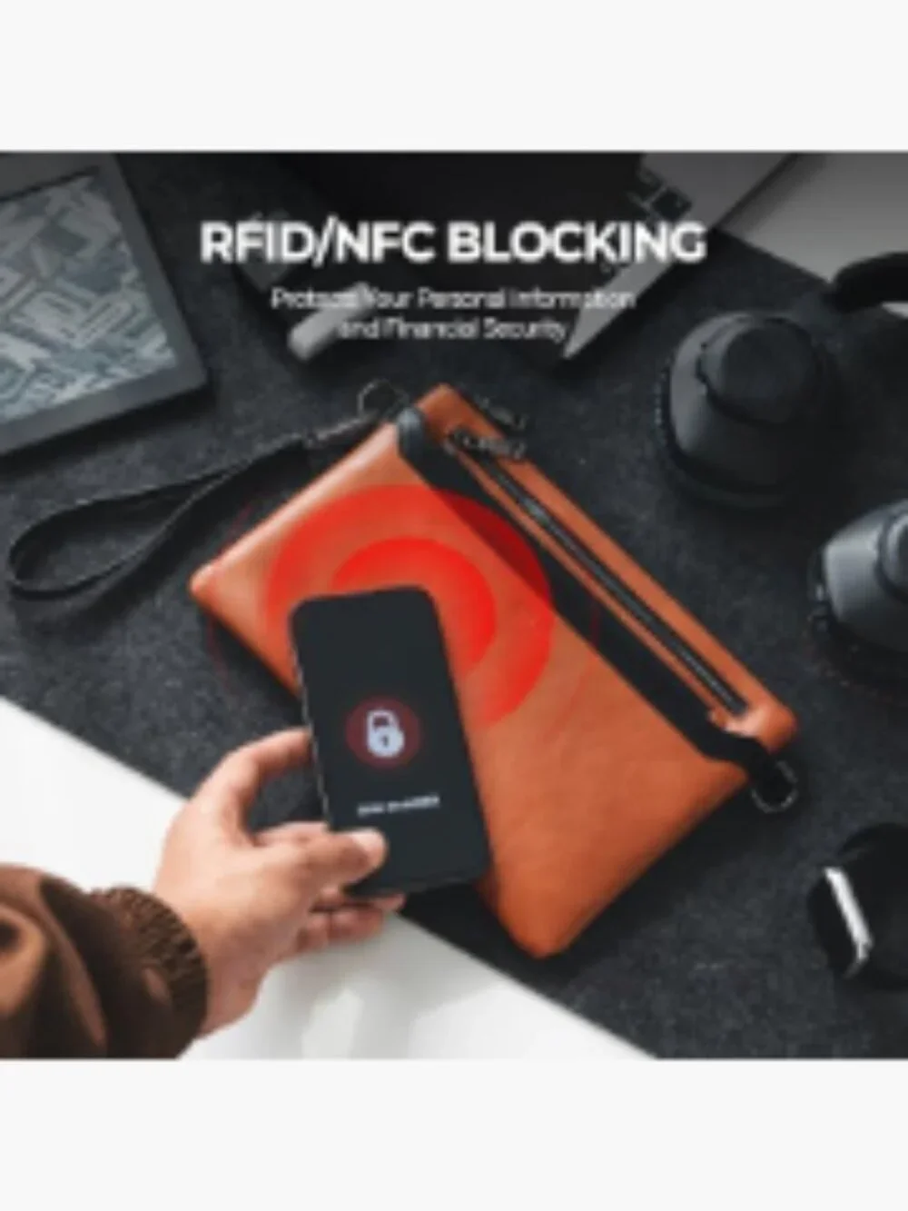 RFID Blocking Clutch Bag for Men, Large Wristlet Wallet, Business Handbag